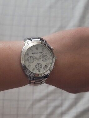 Michael Kors Silver and White Crystal Dial Bracelet Watch